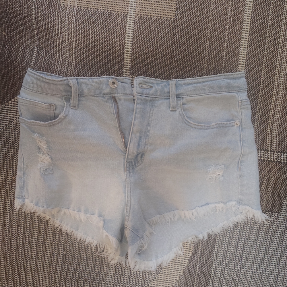 Celebrity Pink Pale Blue Frayed Hem Denim Cutoff Shorts
